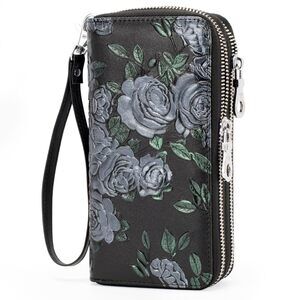 9467 Wallet RFID Blocking Leather Double Zipper Cellphone Wallet Long Purse